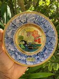 Vintage Japanese souvenir plate featuring Orlando, Florida, landmarks, detailed with etched copper/silver designs and trimmed in 24-karat gold.
