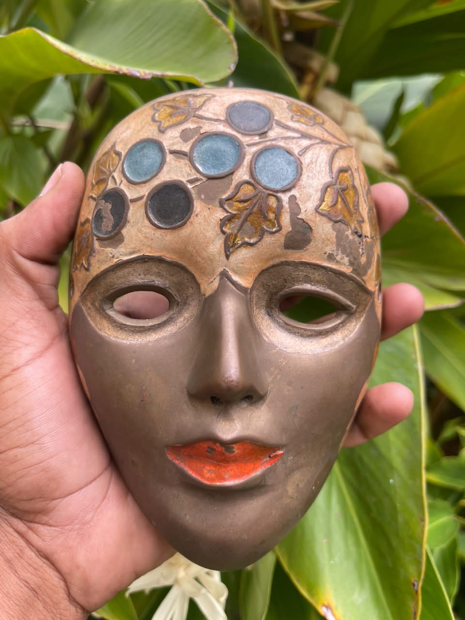 Vintage Venetian-style decorative brass wall mask