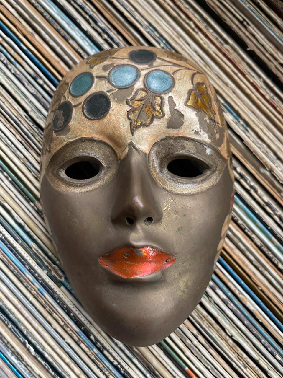 Vintage Venetian-style decorative brass wall mask